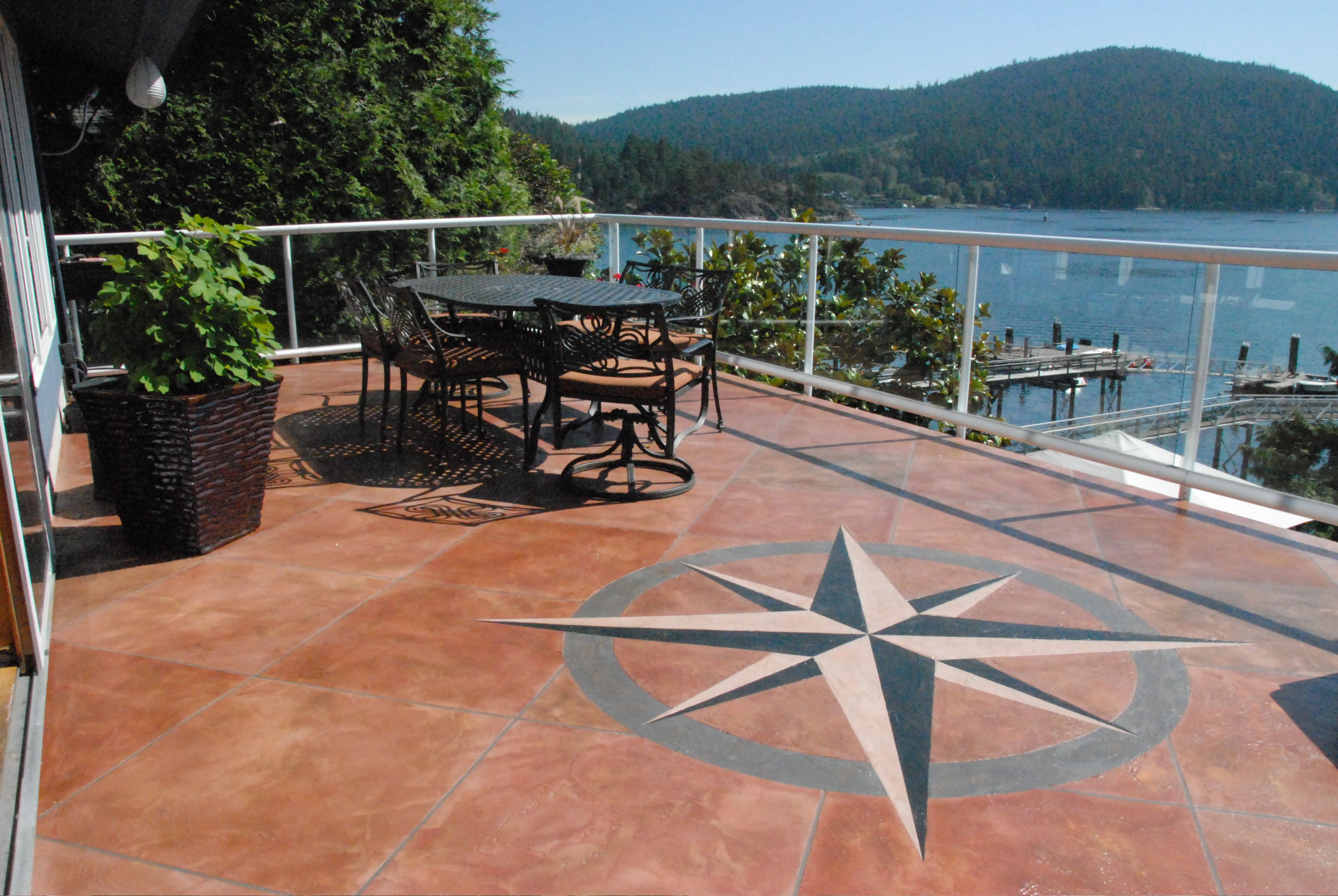 Waterfront terrace with compass rose design