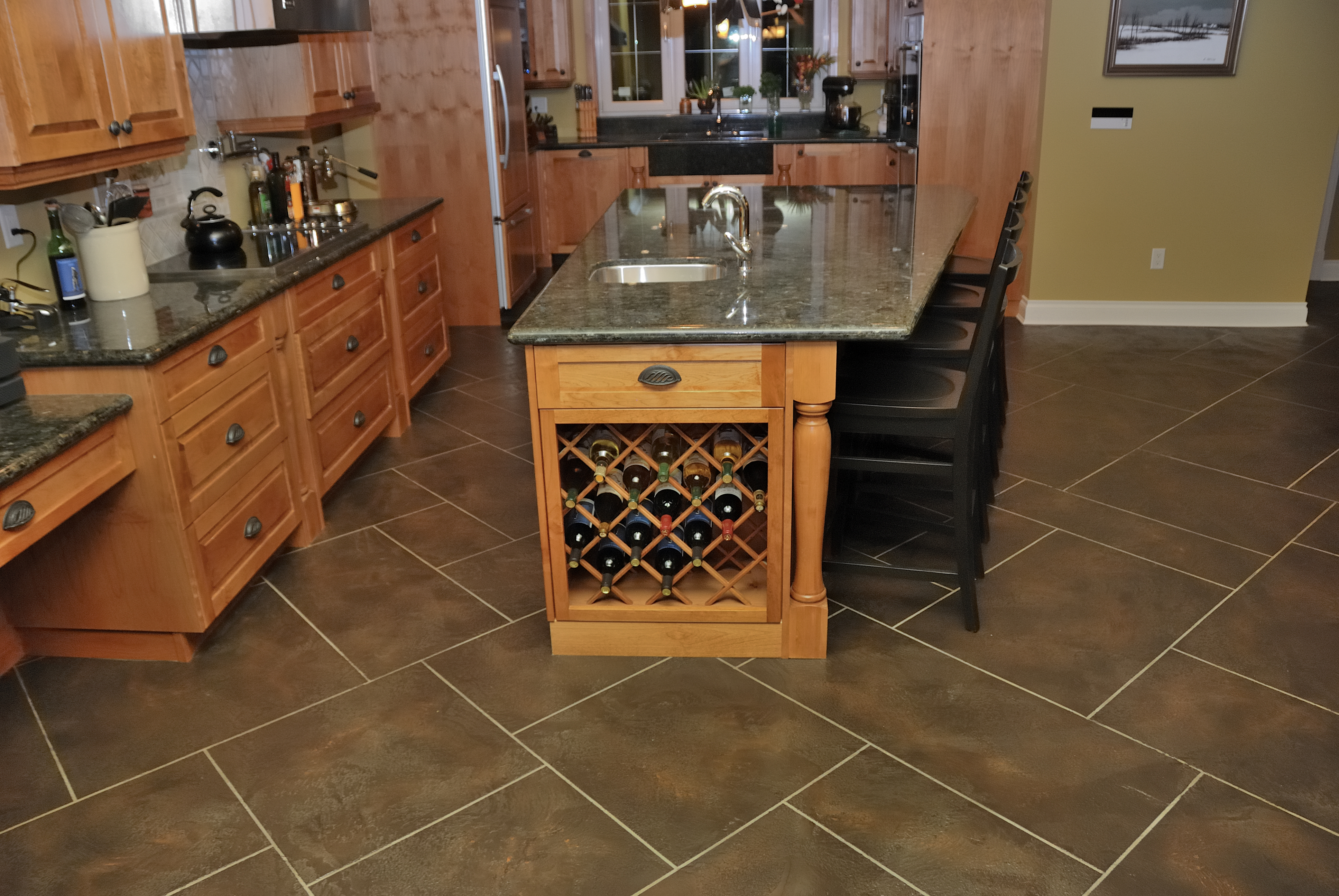 Kitchen with wine rack island