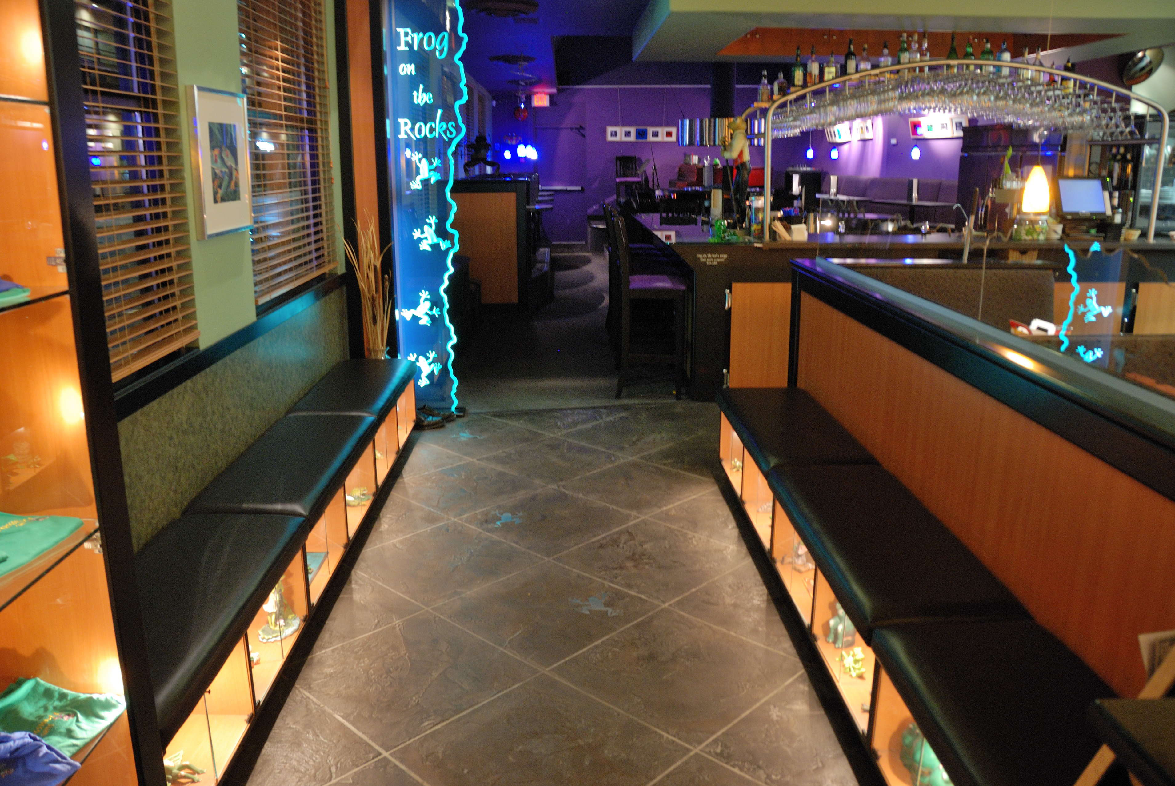 Restaurant with dark slate floor