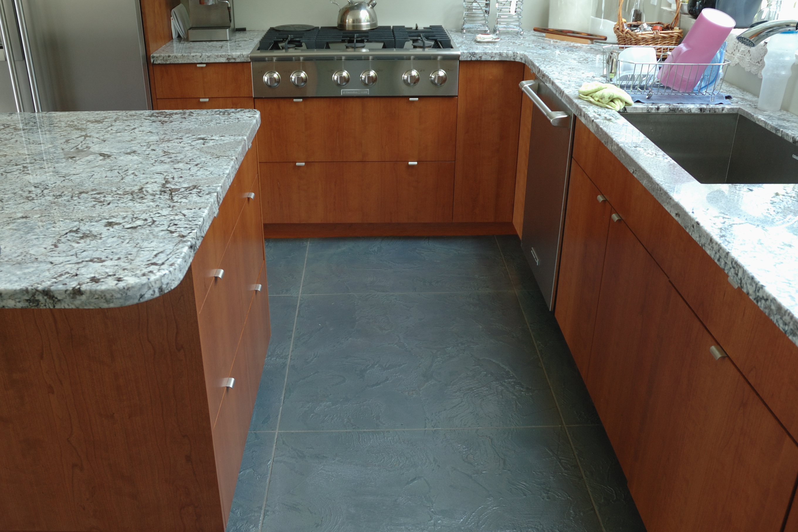 Kitchen with blue-grey slate floor