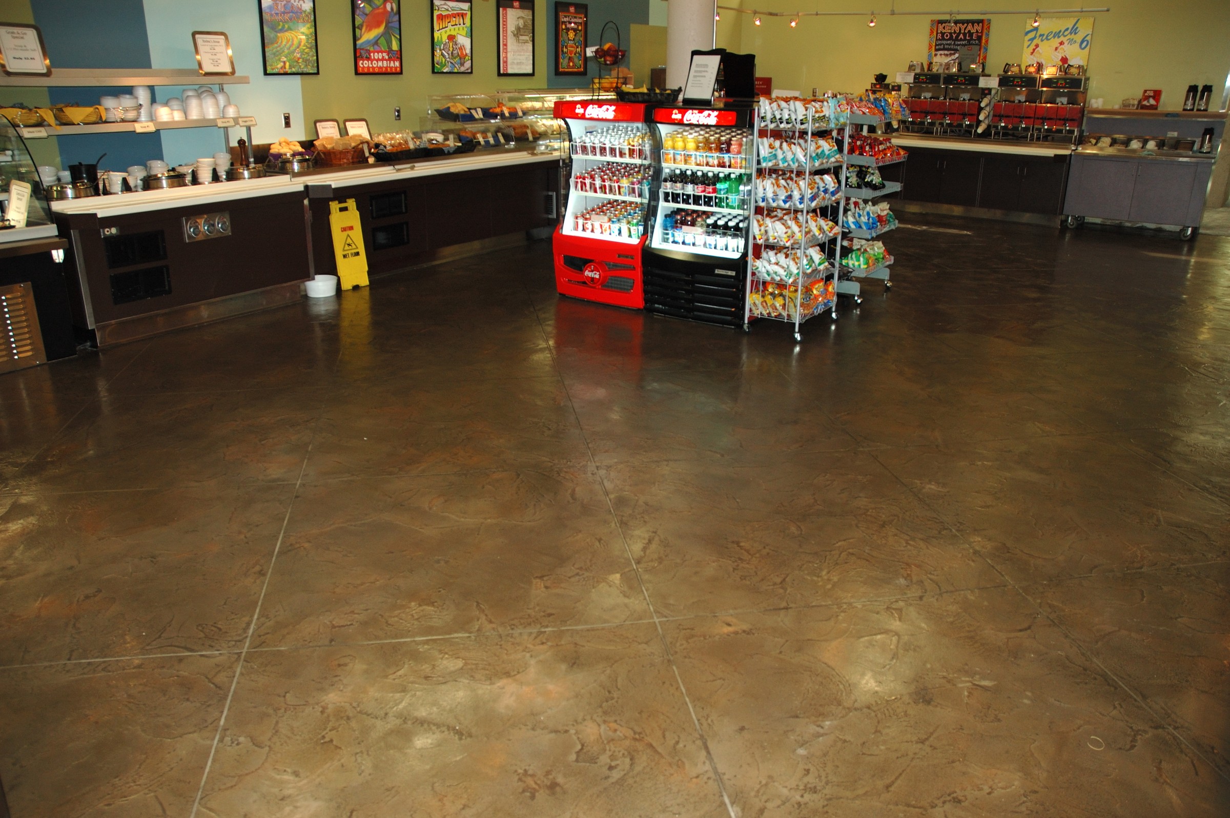 Completed StoneCraft commercial floor installation in a large cafeteria space