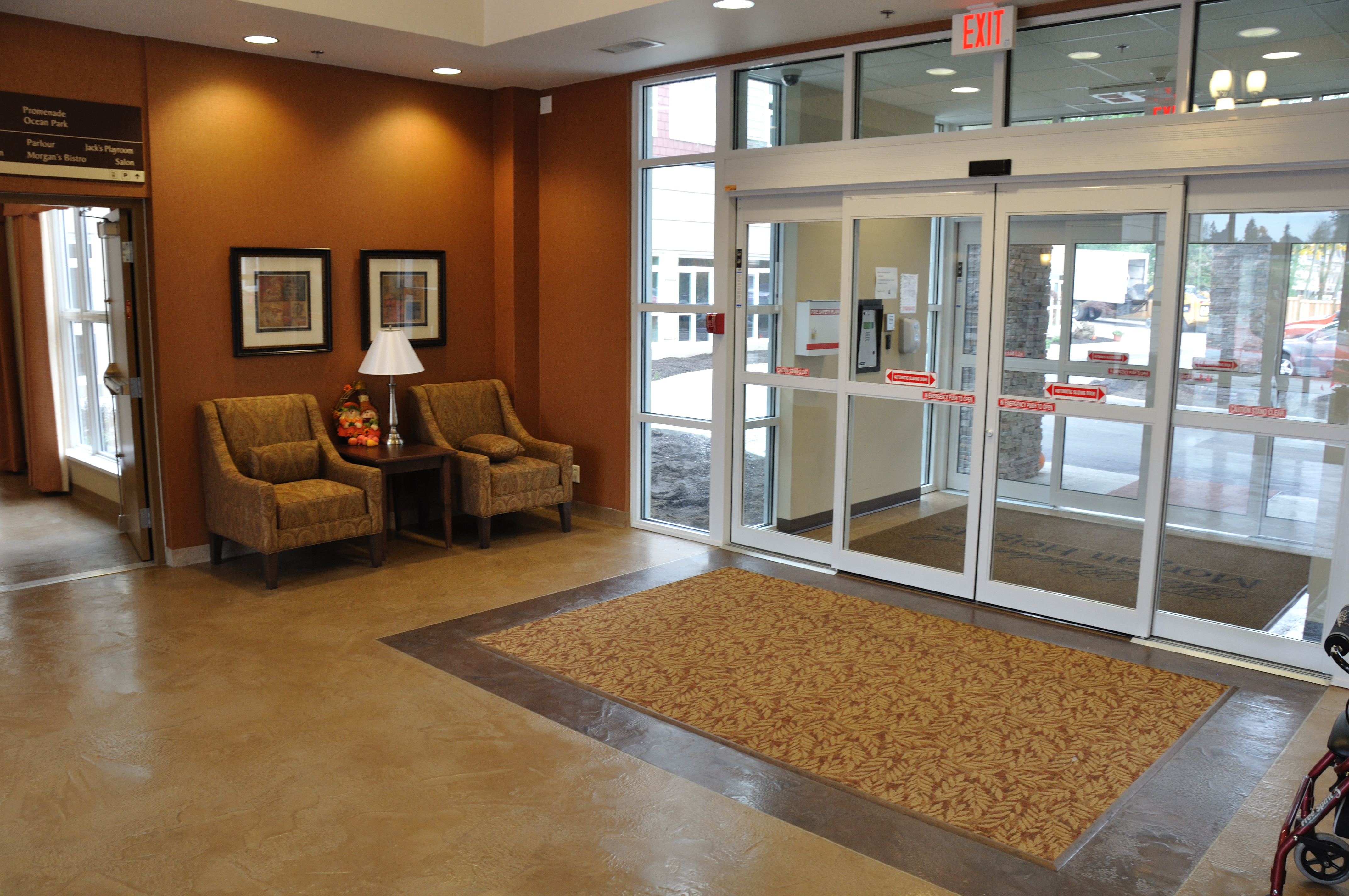 Care facility entrance lobby with warm-toned StoneCraft flooring