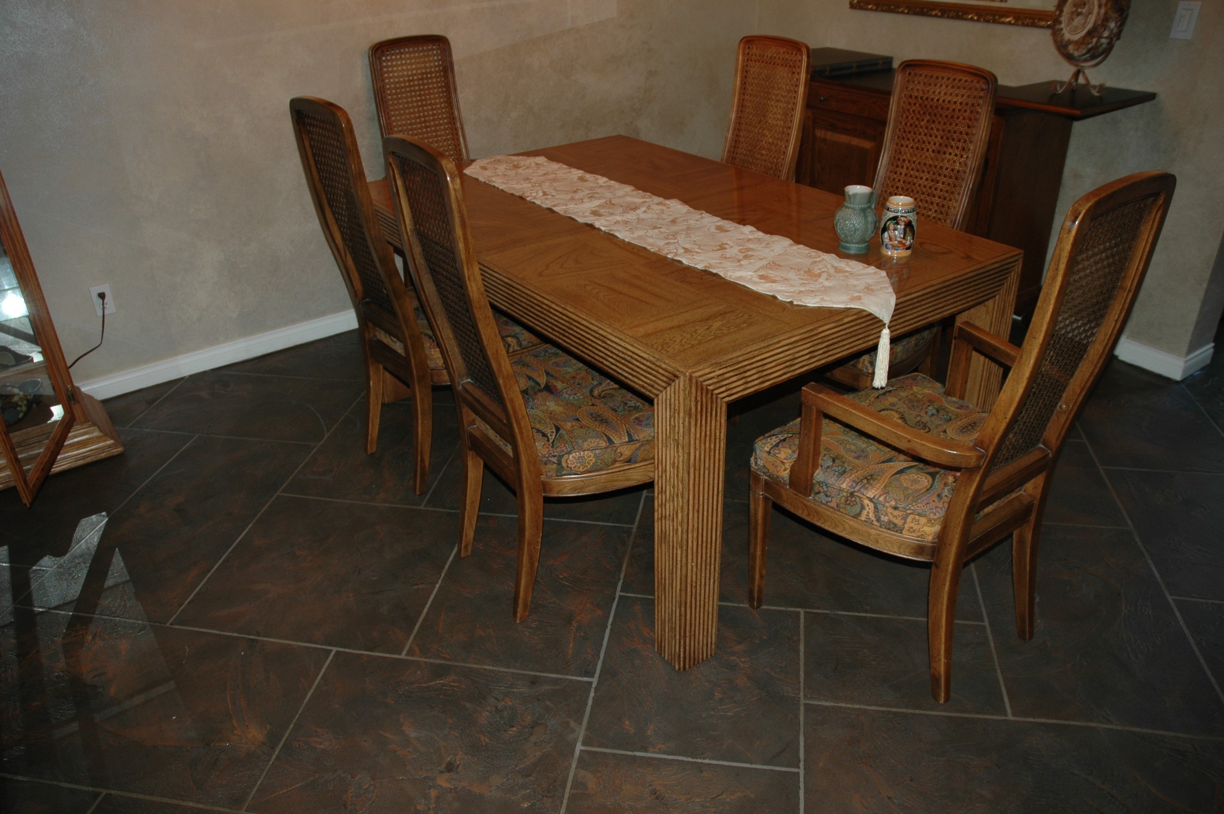 StoneCraft floor extending from kitchen into dining area